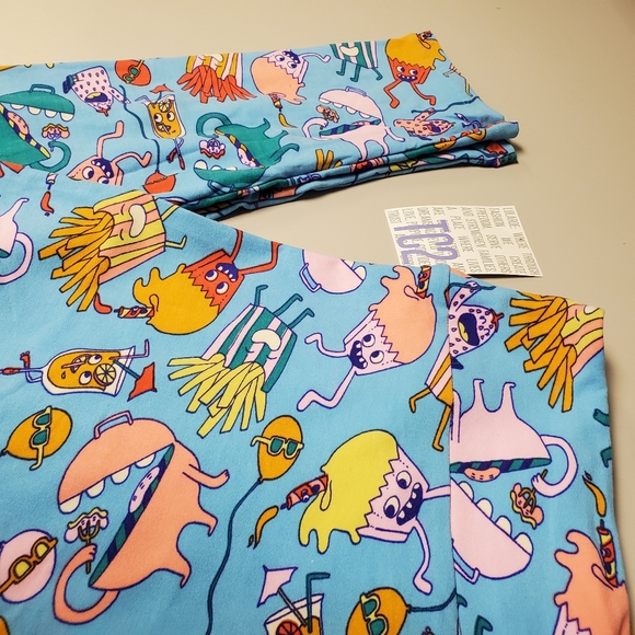 LuLaRoe TC2 Leggings BBQ Birthday Party Monster Carnival Fun Fries Hamburger - Picture 4 of 6